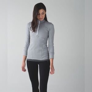 Lululemon Kanto Catch Me 1/2 Zip Heathered Herringbone Heathered White Slate 6